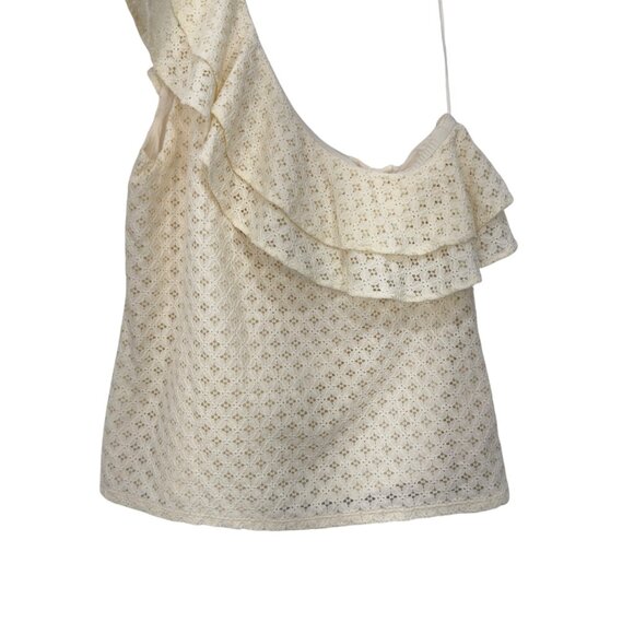 Banana Republic One-Shoulder Ivory Eyelet Ruffle Blouse Women SZ M Cotton Blend - Picture 8 of 9